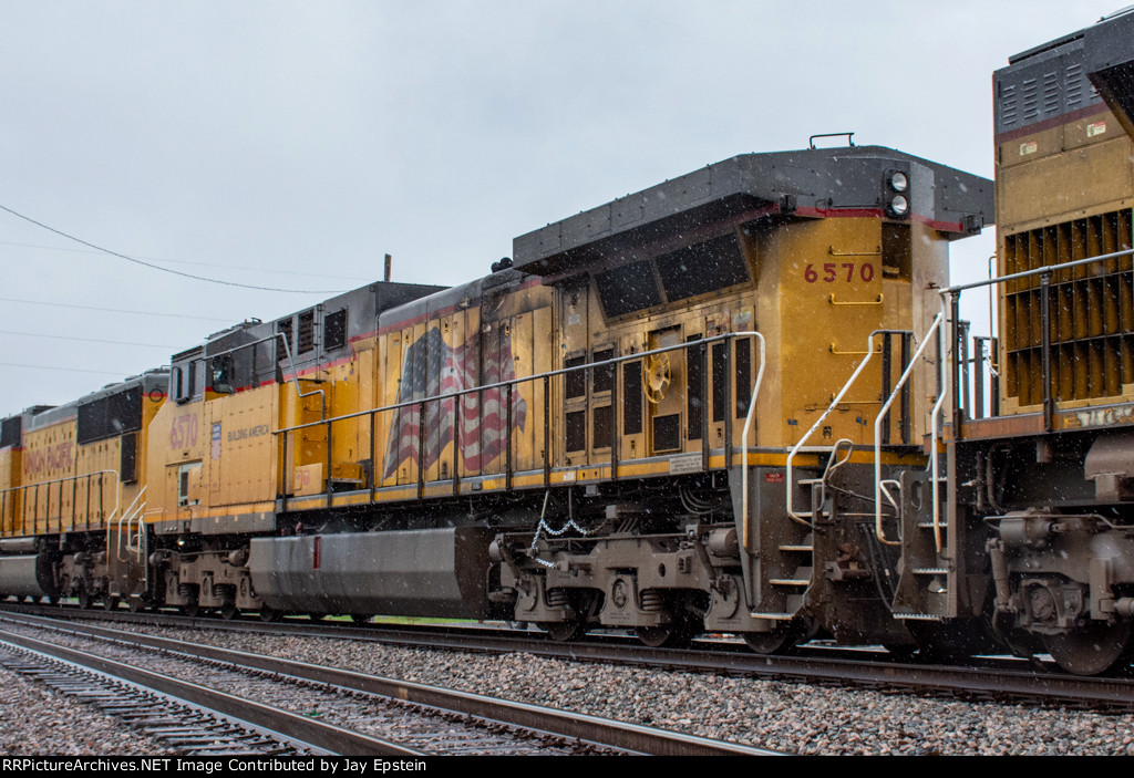 UP 6570 trails on a westbound manifest 